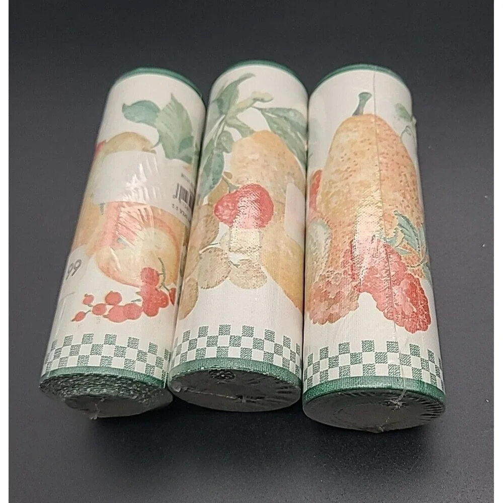 3 VTG Unopened Wallpaper Border Rolls Fruit Grapes Pears Berries 5.5 Yd Each NOS